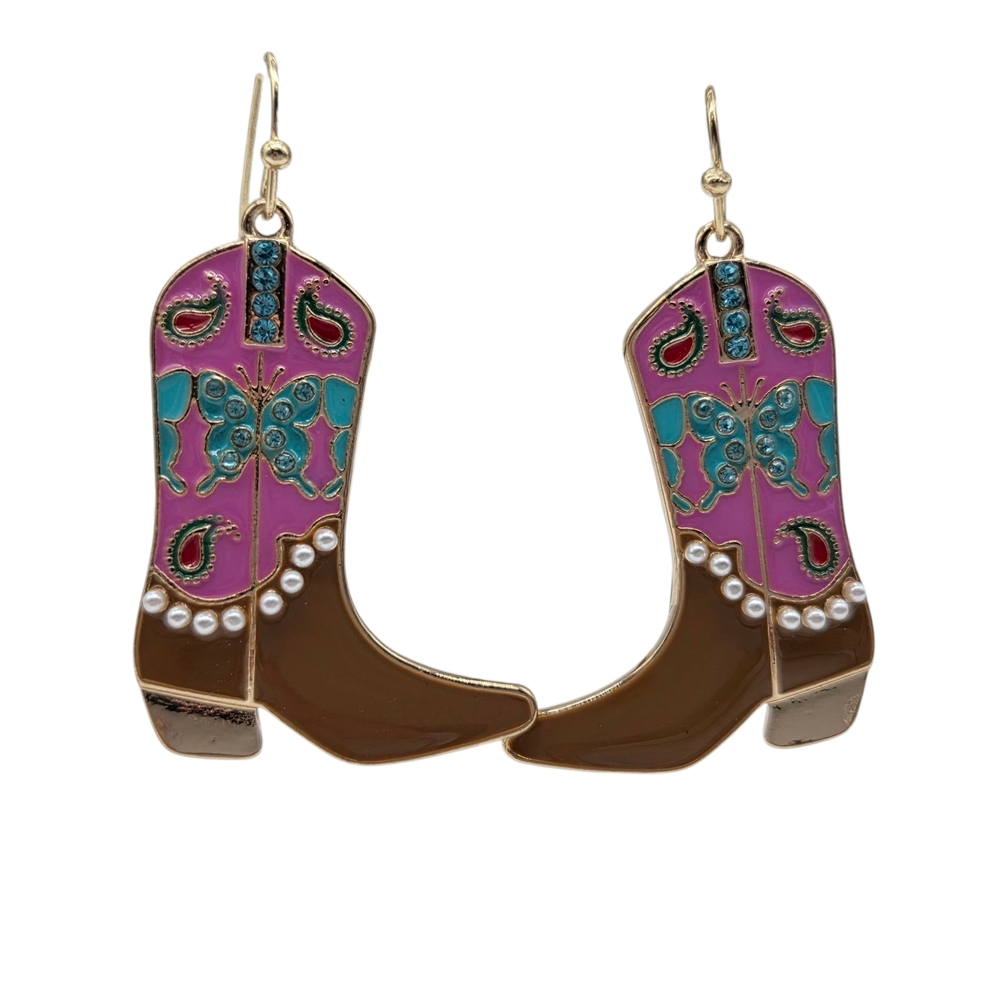 Gold and Pink Boot Earrings